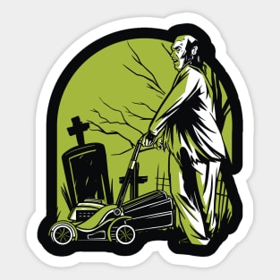 Creepy Zombie Mowing the Lawn in the Graveyard Sticker